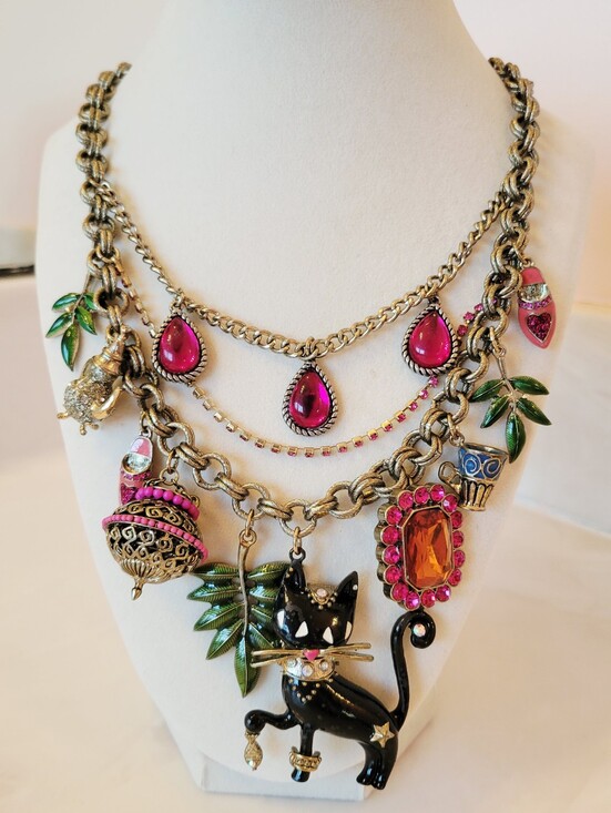 Betsey Johnson Jewelry - Rare Vintage Betsey Johnson Moroccan Cat Multi-Charm Layered Statement Necklace